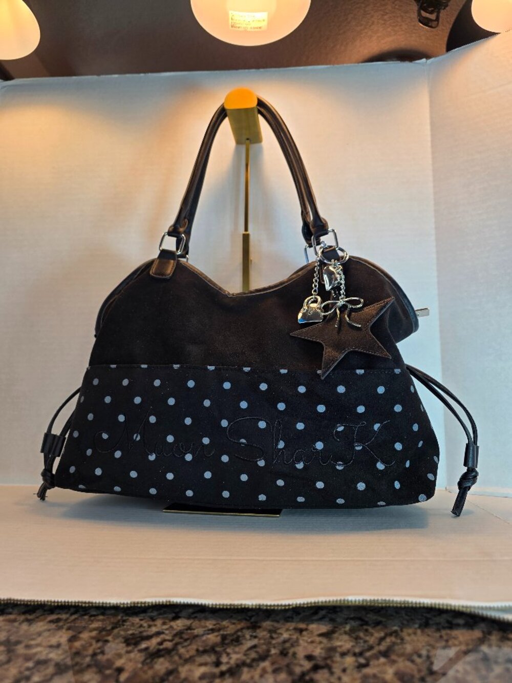 Y2K Black Polka Dot Suede Shoulder Bag By Mangmao NWT